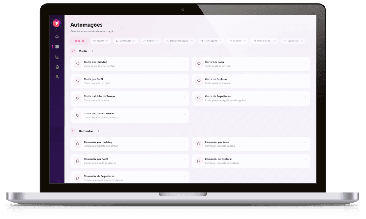 Painel do AutoInsta com dashboard, status do bot e saúde da conta
